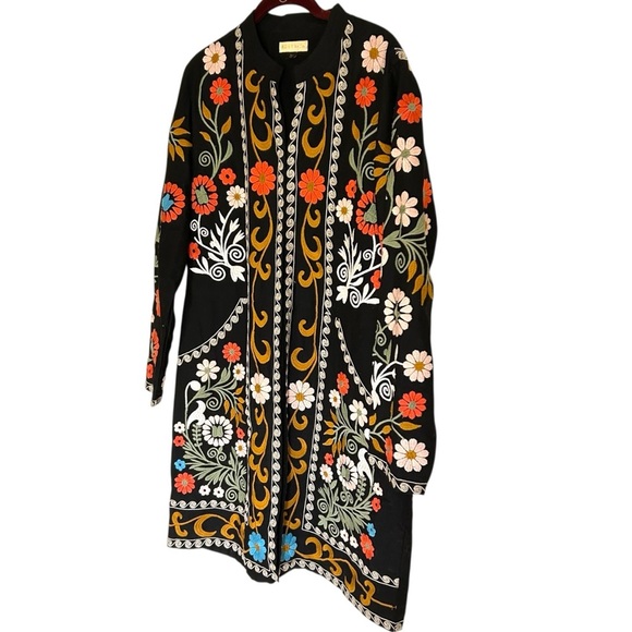 Ruby Yaya Floral Embroidered Long Line Black Jacket Boho Cottagecore - Picture 5 of 12